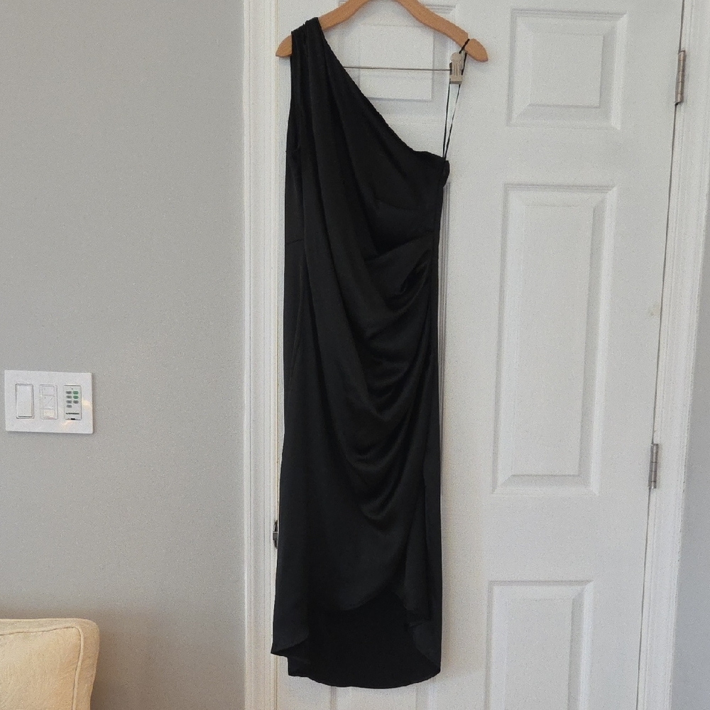 One-Shoulder Black Draped Evening Dress Rachel Zoe Size 8